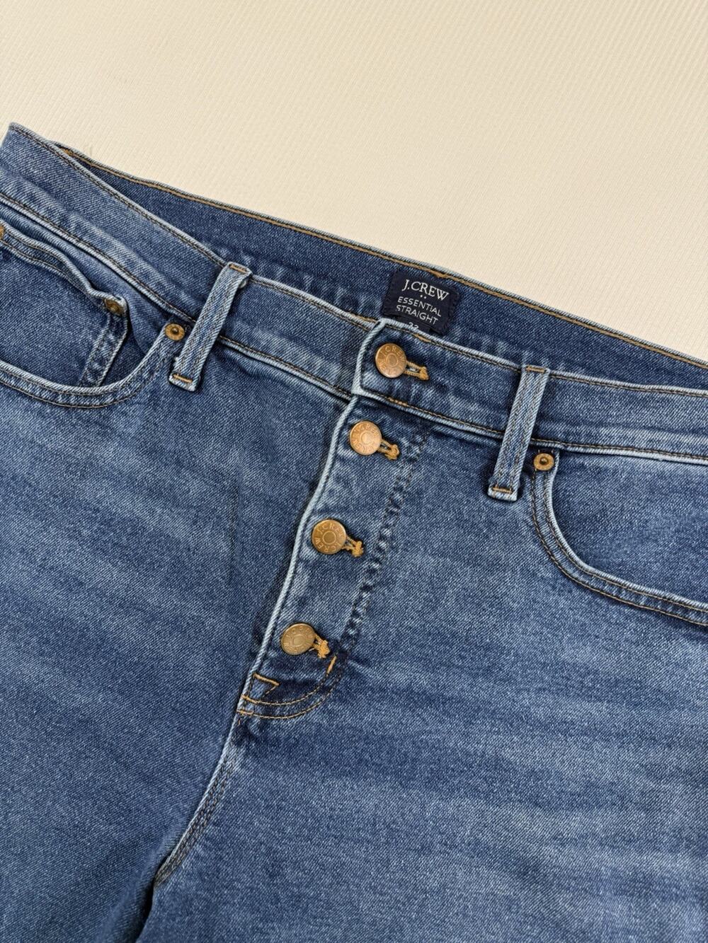 J Crew Essential Straight Jeans Womens Size 32 Blue Denim Stretch Ankle Crop